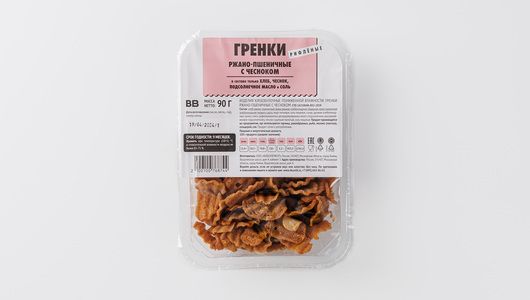 

Гренки ржано-пшеничные ВкусВилл с чесноком рифленые 90 г