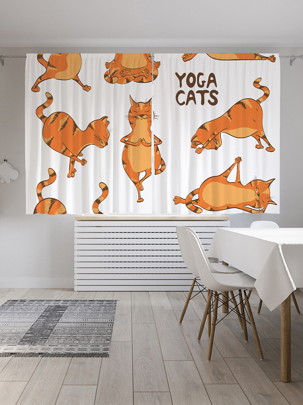 фото Фотошторы короткие joyarty йога и кот, сатен, 290x180 см