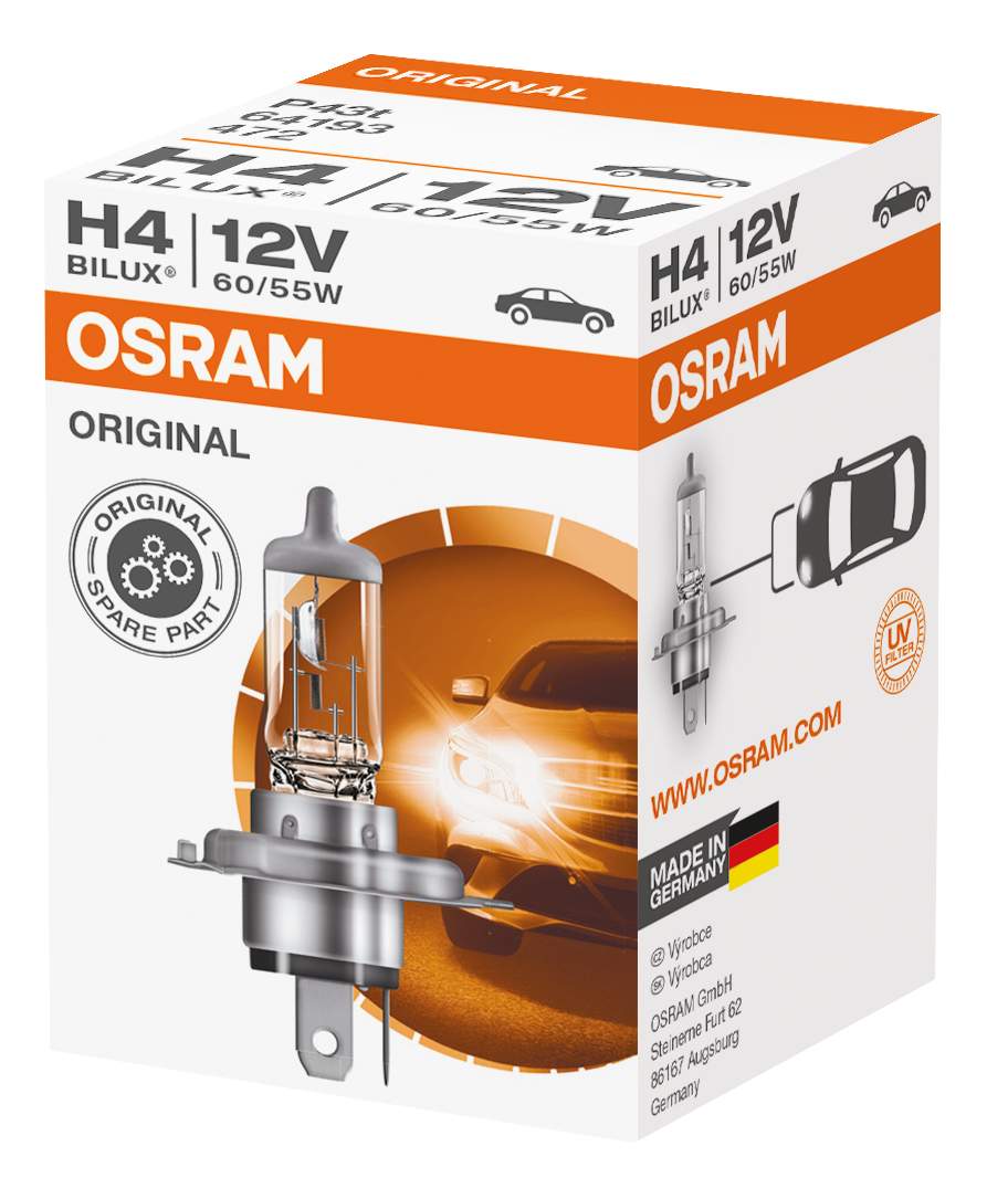 

Лампа галогенная автомобильная OSRAM H4 12V 60/55W P43T Original Line (64193)