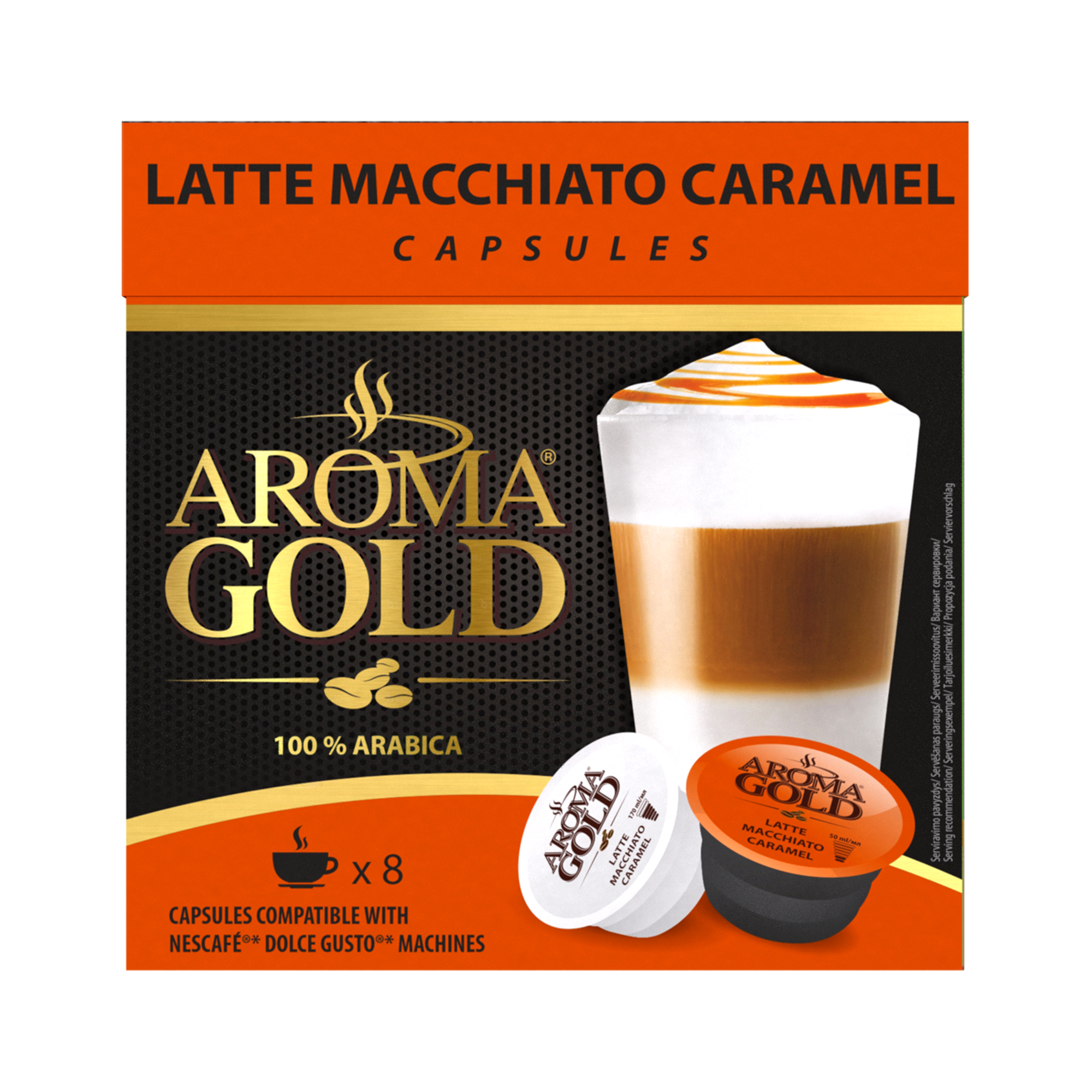 Кофе в капсулах Dolce Gusto Aroma Gold Latte Caramell со вкусом карамели, 8+8 шт.