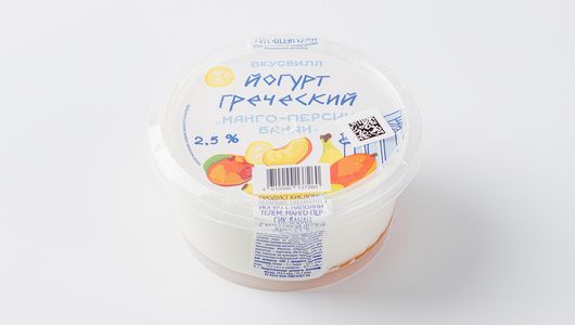 

Йогурт ВкусВилл греческий манго-персик-банан 2,5% 150 г