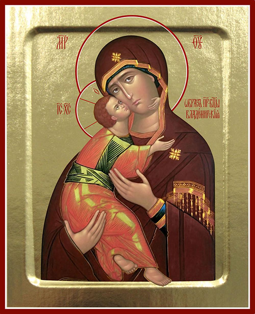 

Икона Пресвятой Богородицы Владимирская (красное облачение) на дереве. 125 х 160