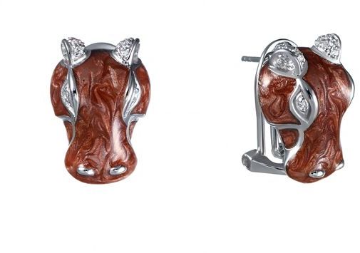 

Серьги женские из серебра Джей Ви SE2139-E, эмаль/фианит, SE2139-E