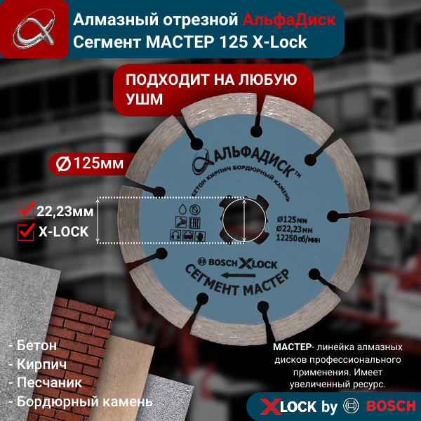 Алмазный отрезной АльфаДиск Сегмент МАСТЕР 125 мм 5030