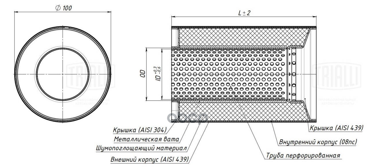 

TRIALLI Пламегаситель коллекторный 100/130-55 нерж. алюм. сталь