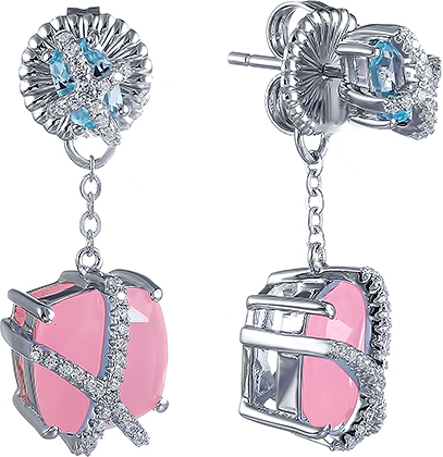 

Серьги женские из серебра Джей Ви C5155E, топаз/фианит/кварц, C5155E