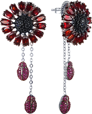 

Серьги женские из серебра Джей Ви C5152E, гранат/фианит, C5152E