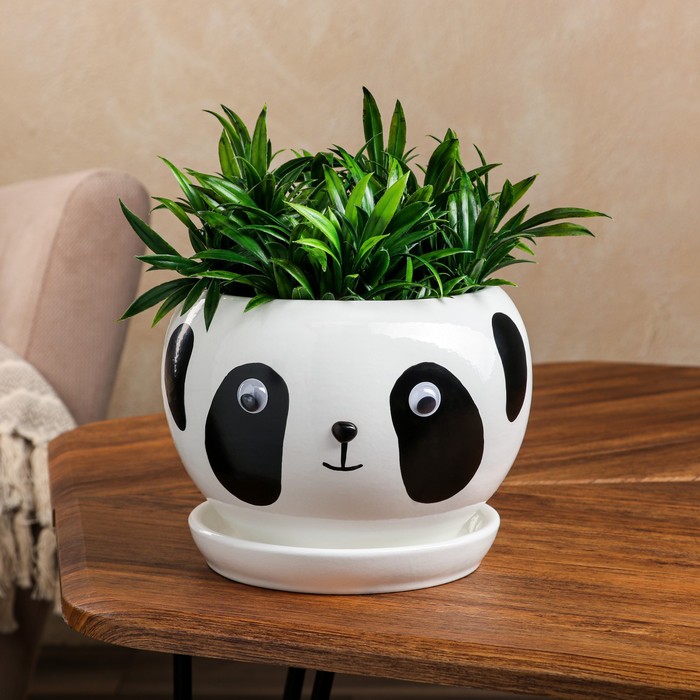 фото Горшок для цветов "панда", бело-черный, керамика, 2 л керамика ручной работы
