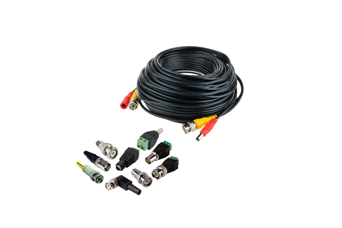 Комплект для видеонаблюдения: кабель 100 м,с переходниками BNC,RCA,DC с клеммной колодкой прямой разъем на кабель hyperline