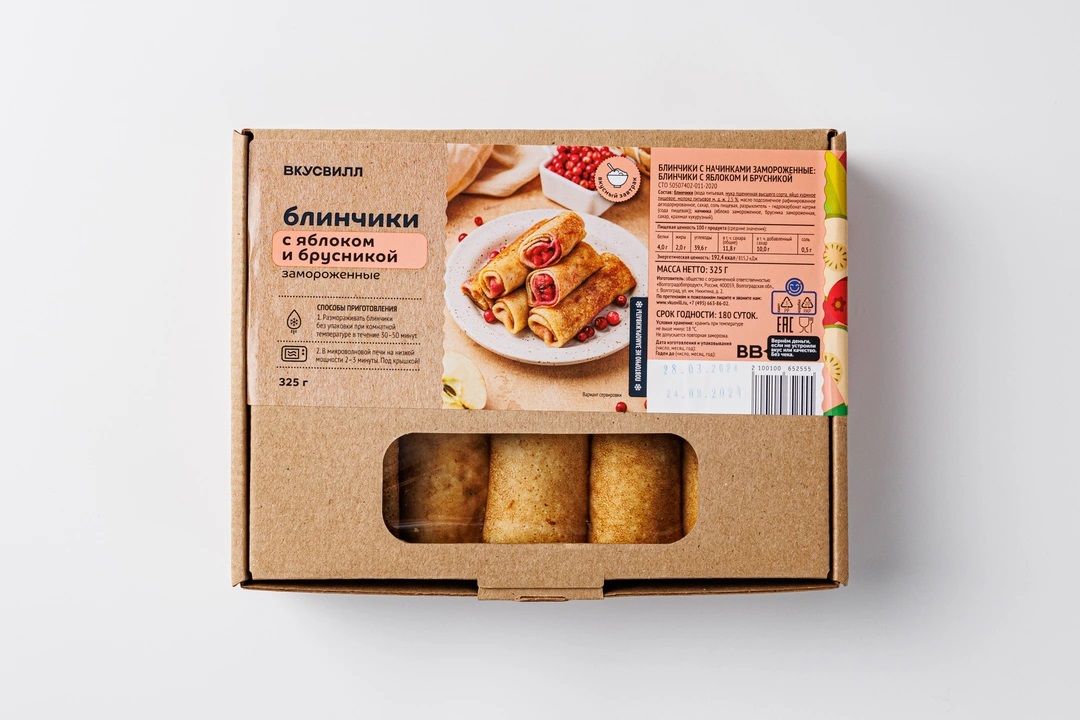 

Блинчики ВкусВилл яблоком и брусникой замороженные 325 г