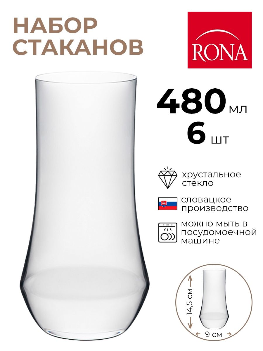 

Набор стаканов Rona 6шт 480мл, Прозрачный