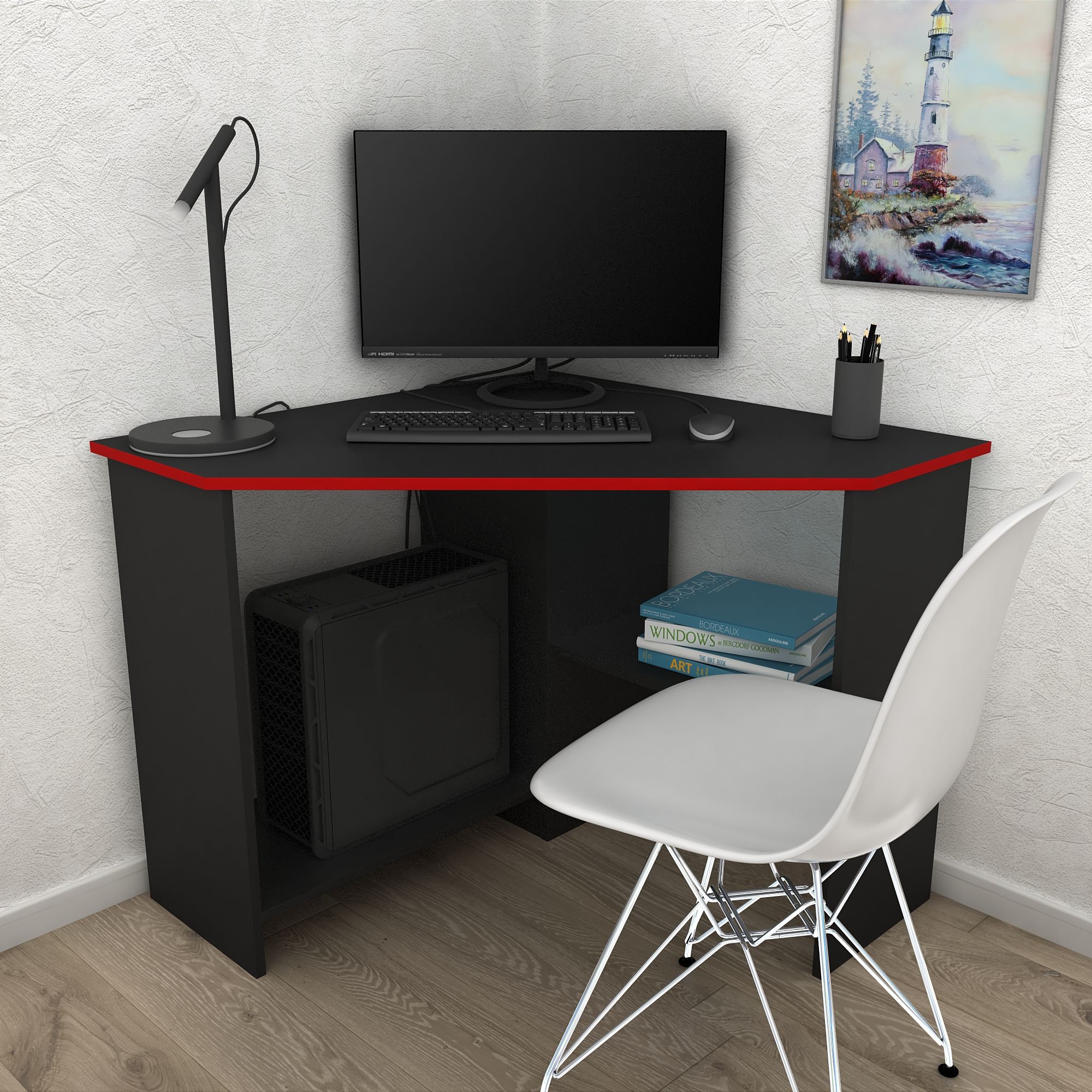 Стол письменный угловой компьютерный Дизайн Фабрика Corner 900 Черный/Красный, 90х90 см