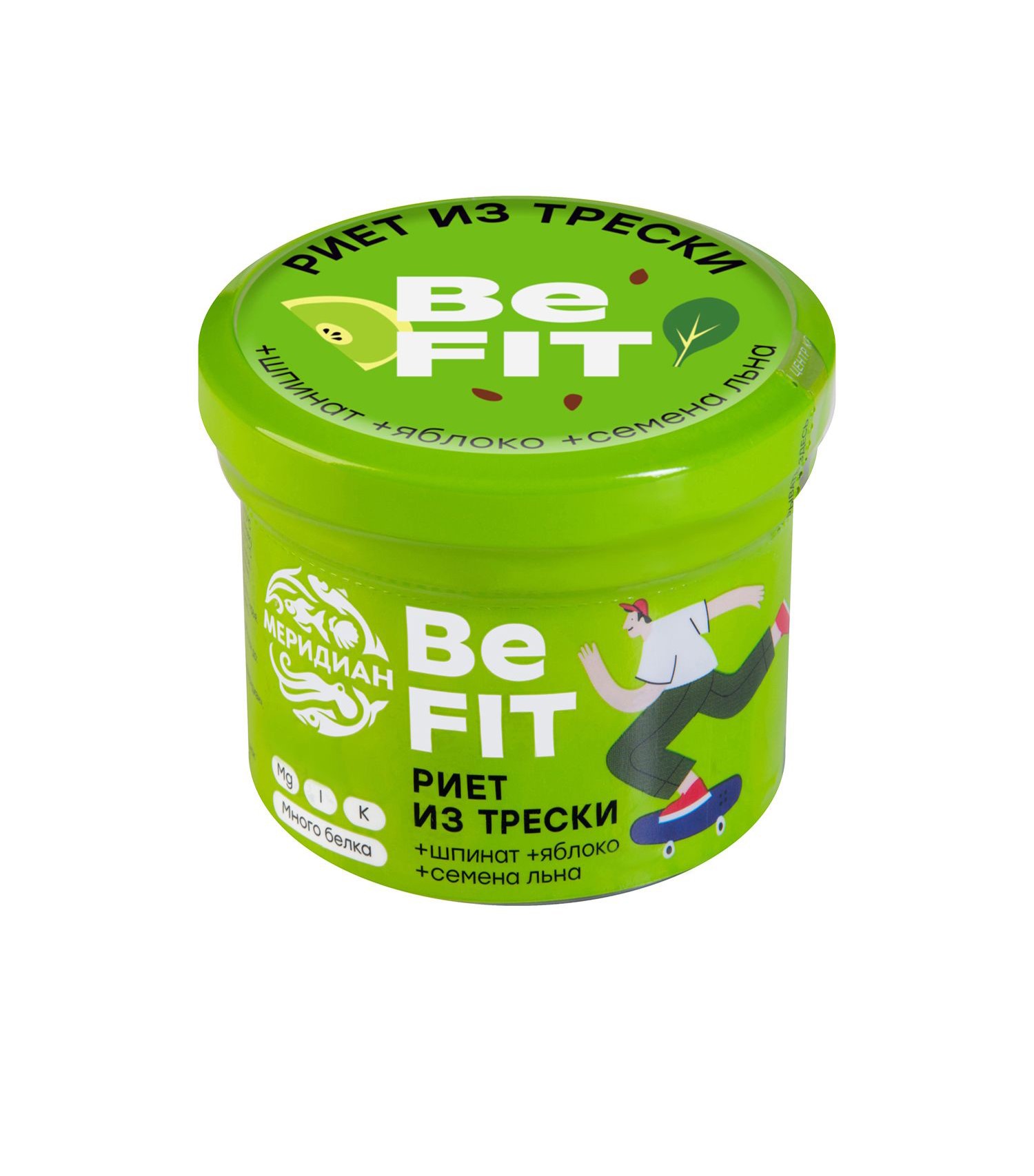 

Риет Меридиан Be Fit из трески, со шпинатом, яблоком и семенами льна, 100 г