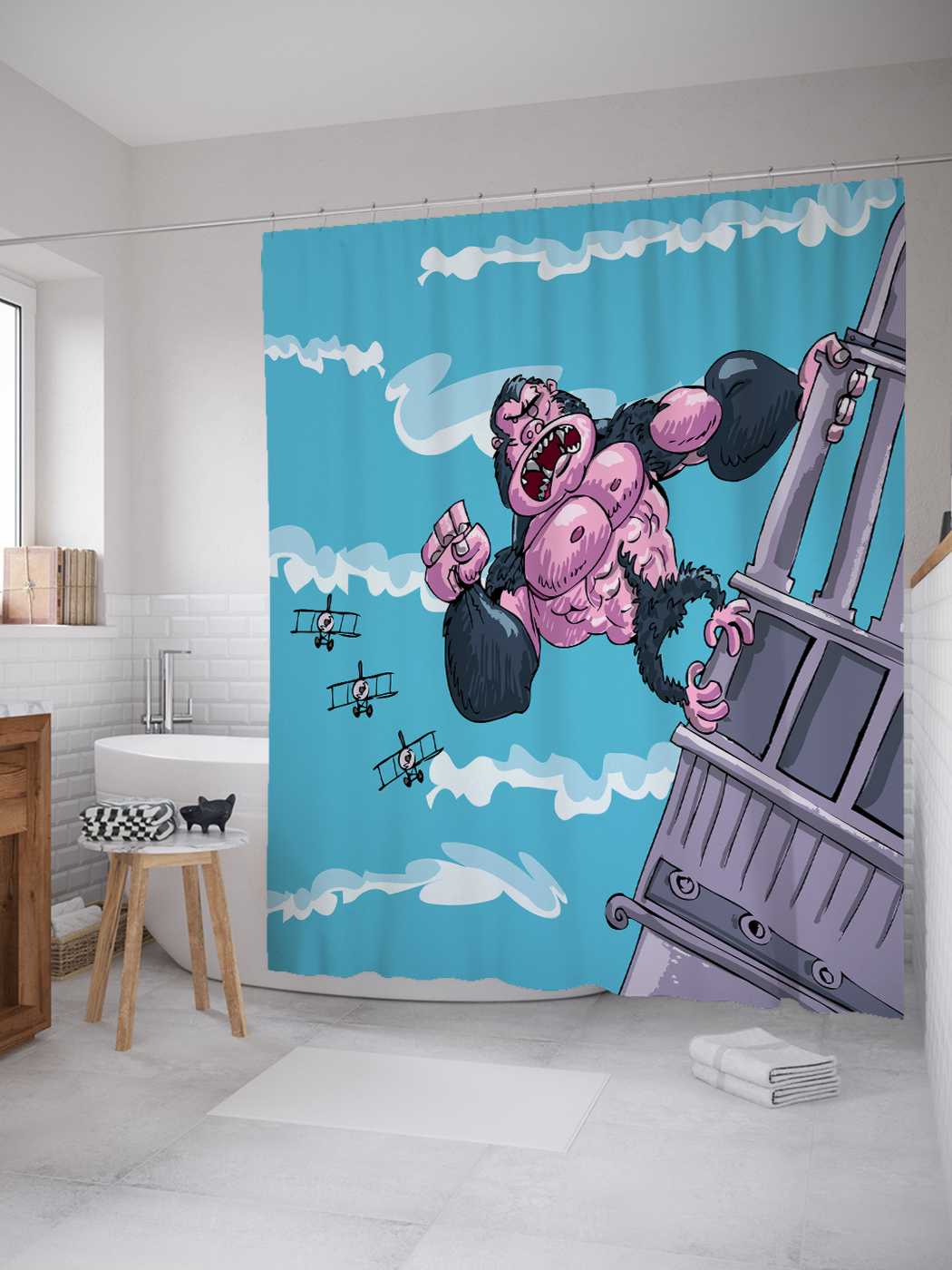 

Штора (занавеска) JoyArty для ванной "Свирепый Кинг Конг" из сатена, 180х200 см с крючками