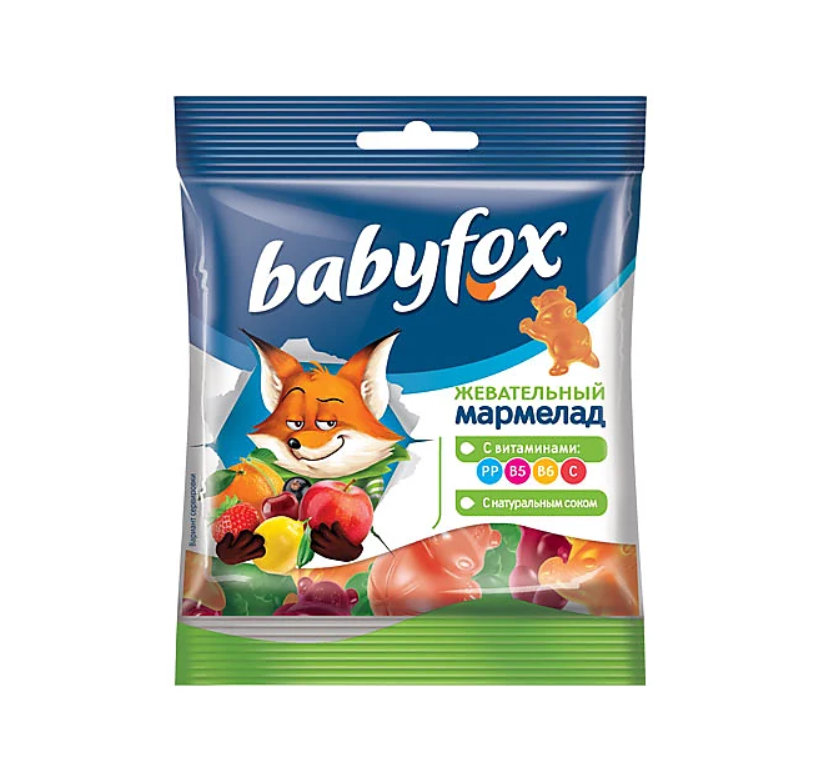 Мармелад BabyFox жевательный с соком ягод и фруктов, 15 шт по 30 г