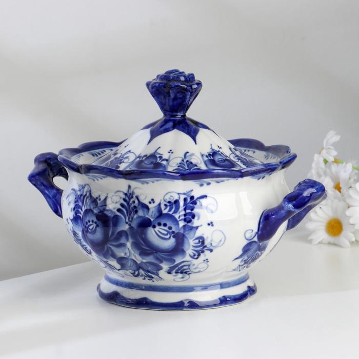 

Конфетница с крышкой, авт. Дунашова 22х18х17см, 1 сорт,гжель