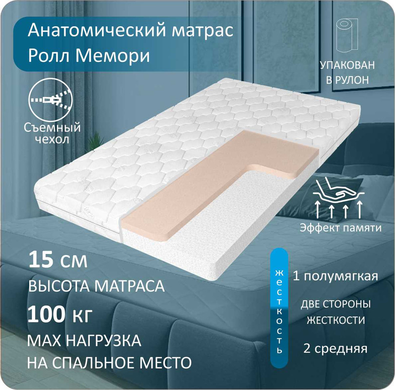 

Анатомический матрас Anriz Ролл Мемори 120x190, Белый, РоллМемори