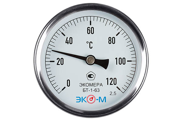 

Биметаллический термометр ЭКО-М ЭКОМЕРА БТ-1-63, 0-120C, L=60 БТ-1-63-120С-L60