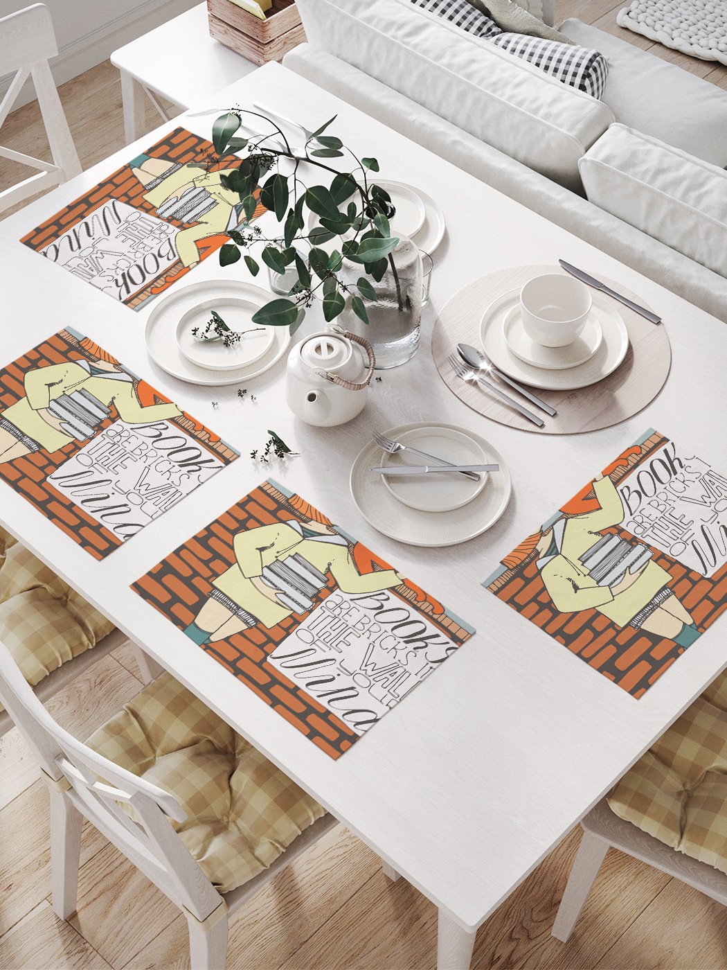 фото Комплект салфеток joyarty "книга - кирпичик в стене" для сервировки стола (32х46 см, 4 шт)