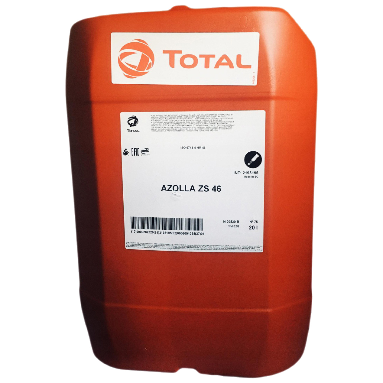 TOTAL AZOLLA ZS 46 (20L)_масло гидравлическое ISO 6743/4 HM, AFNOR NF E 48-603 HM 10040901