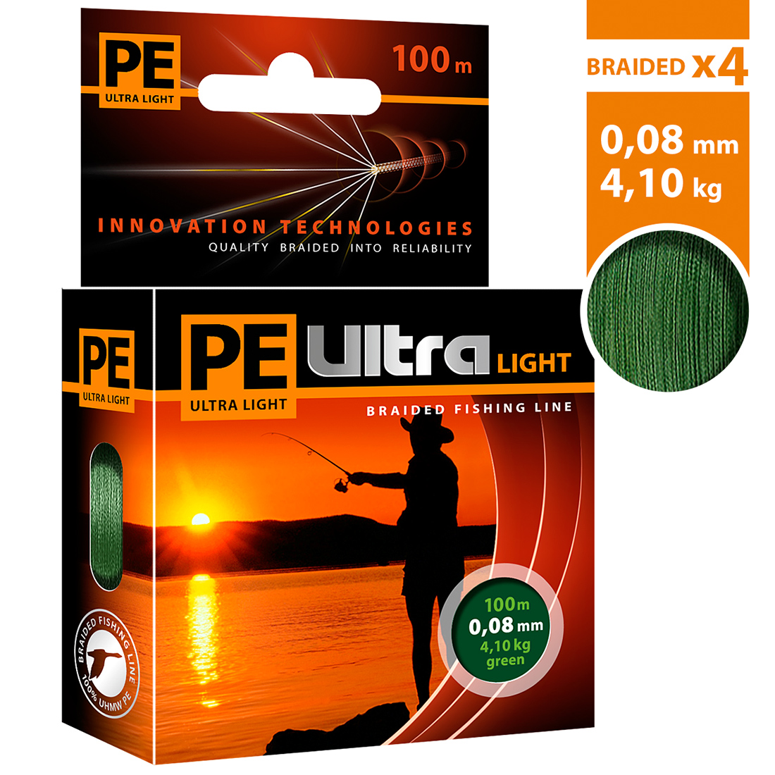 Плетеный шнур AQUA PE ULTRA LIGHT Dark Green 0,08mm 100m, темно-зеленый, test - 4,10kg