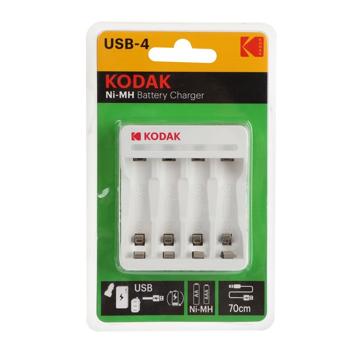 Зарядное устройство Kodak C8002B, для аккумуляторов 4хAA/AAA, USB, белое сетевое зарядное устройство luazon lcc 25 2 usb lightning 1 а 1 м черно белое