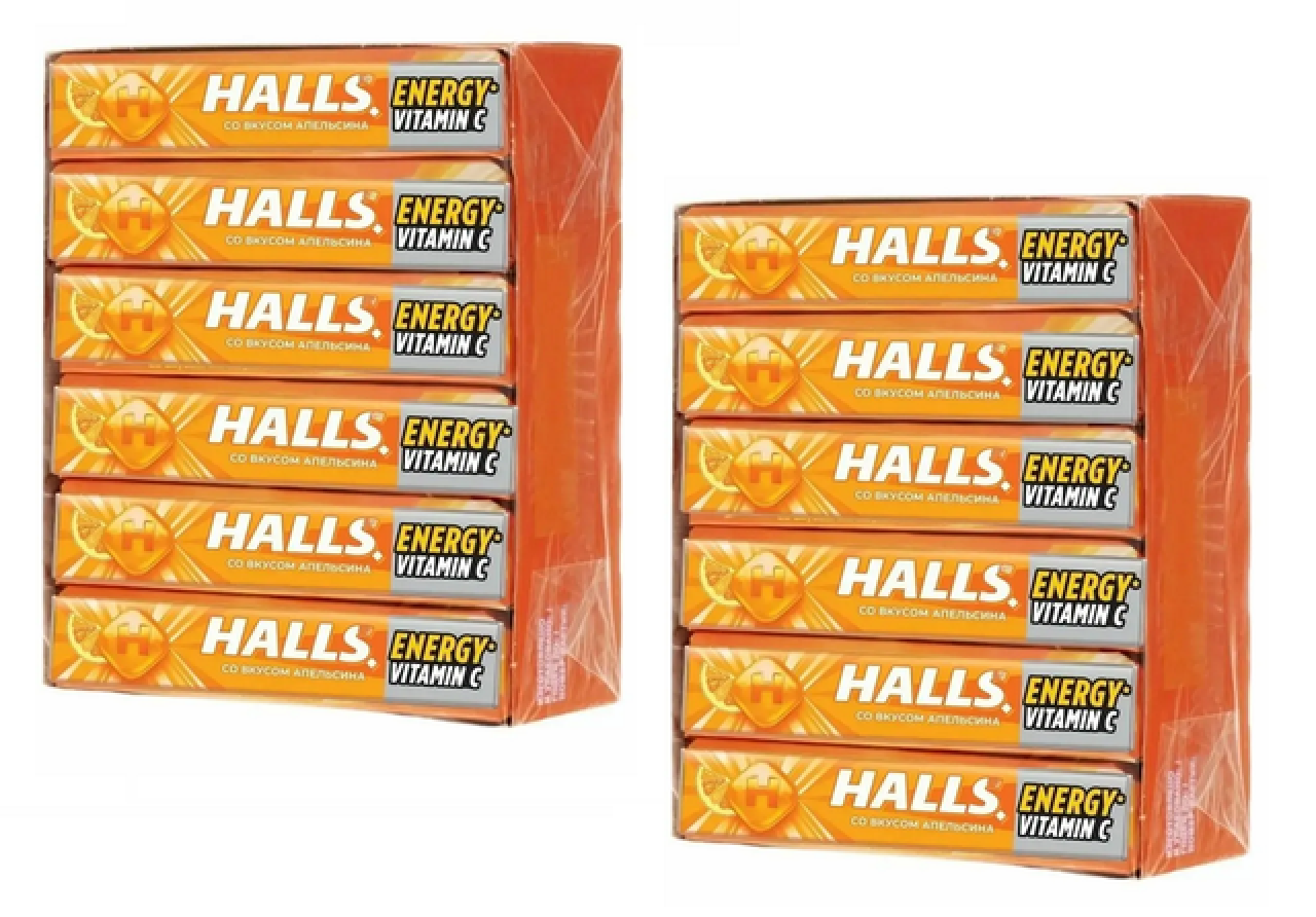 

Леденцы Halls Апельсин, 12 шт х 2 упаковки