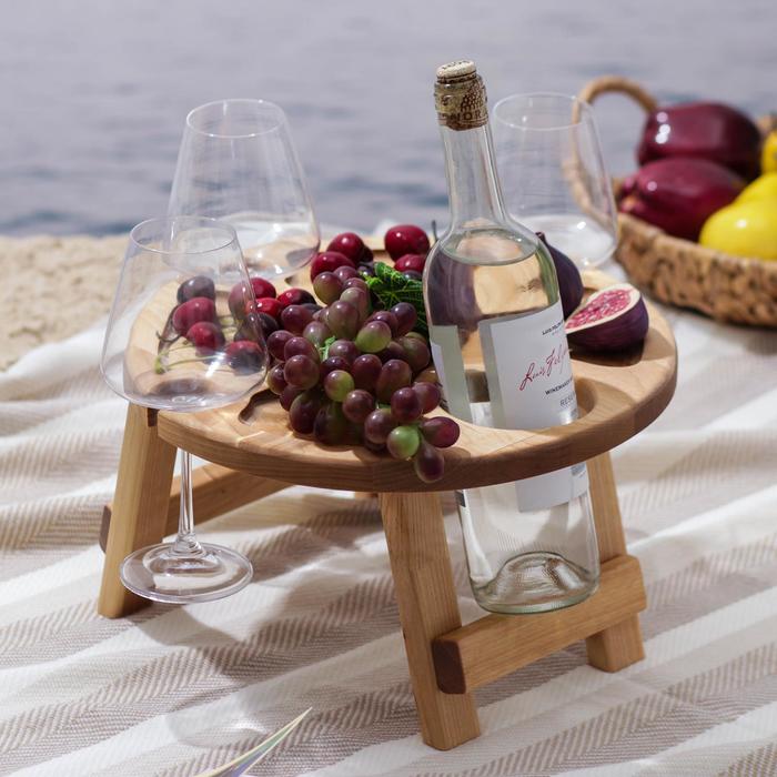 фото Столик-поднос для вина с менажницей и складными ножками adelica, на 3 персоны, d=32×2,8 см