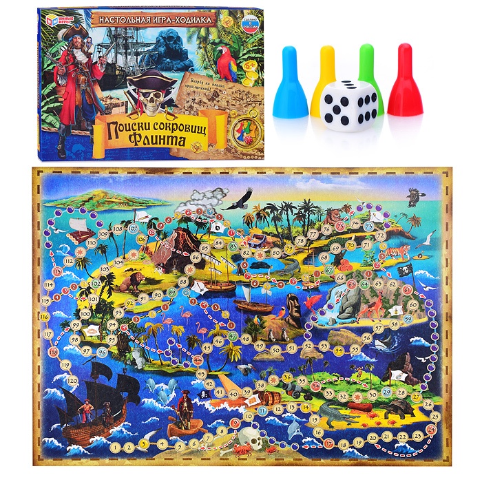 

Настольная игра-ходилка Умка Поиски сокровищ Флинта, 2-4 игрока (4650250563440)