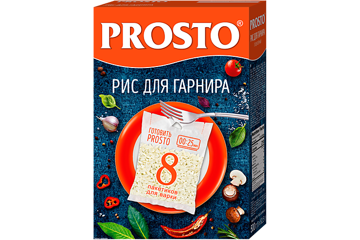 Рис Prosto | для гарнира, среднезерный, 8 пакетиков, 500 г