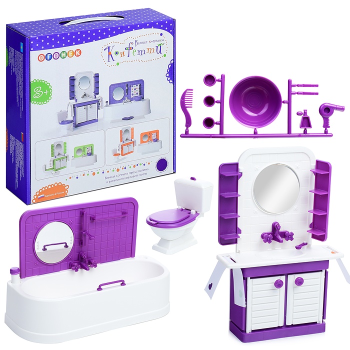 Набор мебели для кукол Огонек Ванная комната "Конфетти" фиолетовая
