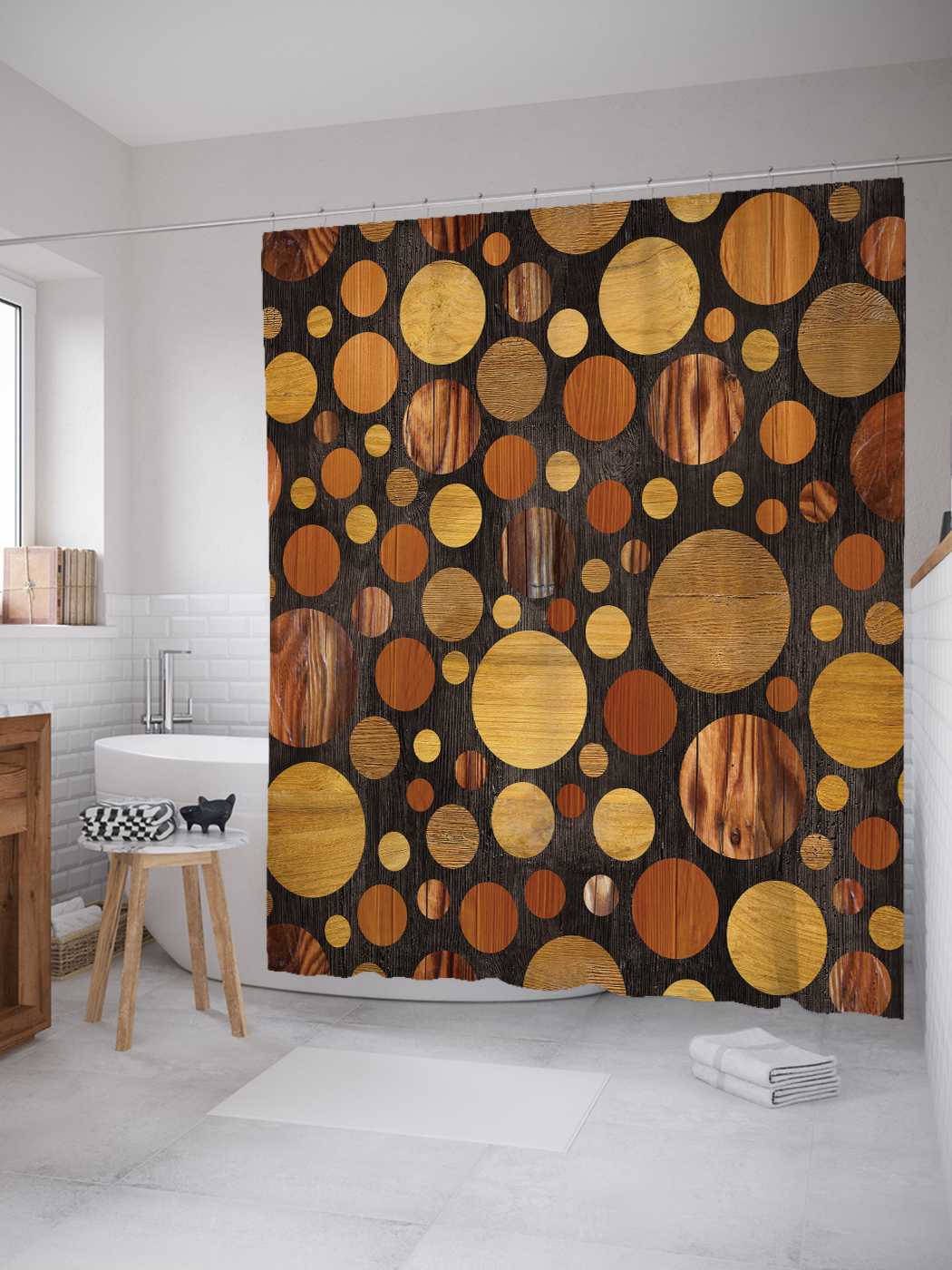 

Штора (занавеска) JoyArty для ванной "Деревянные круги" из сатена, 180х200 см с крючками, Голубой