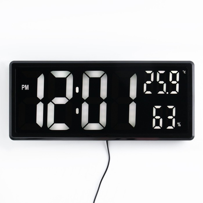 фото Часы настенные электронные: подсветка, будильник, термометр, гигрометр, usb, 16 x 36.3 x 4 nobrand