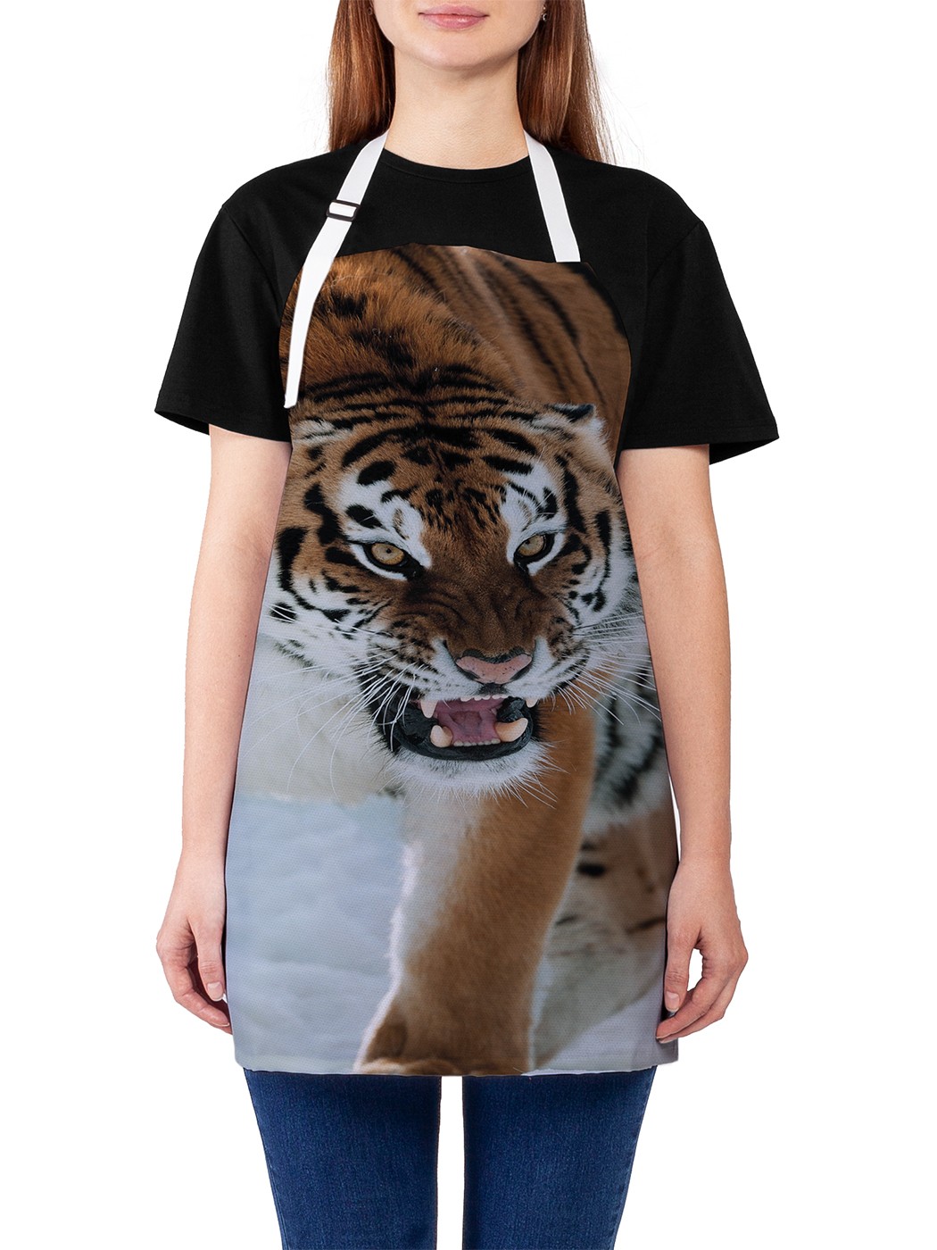 

Фартук женский JoyArty для готовки "Тигриная настороженность", универсальный размер