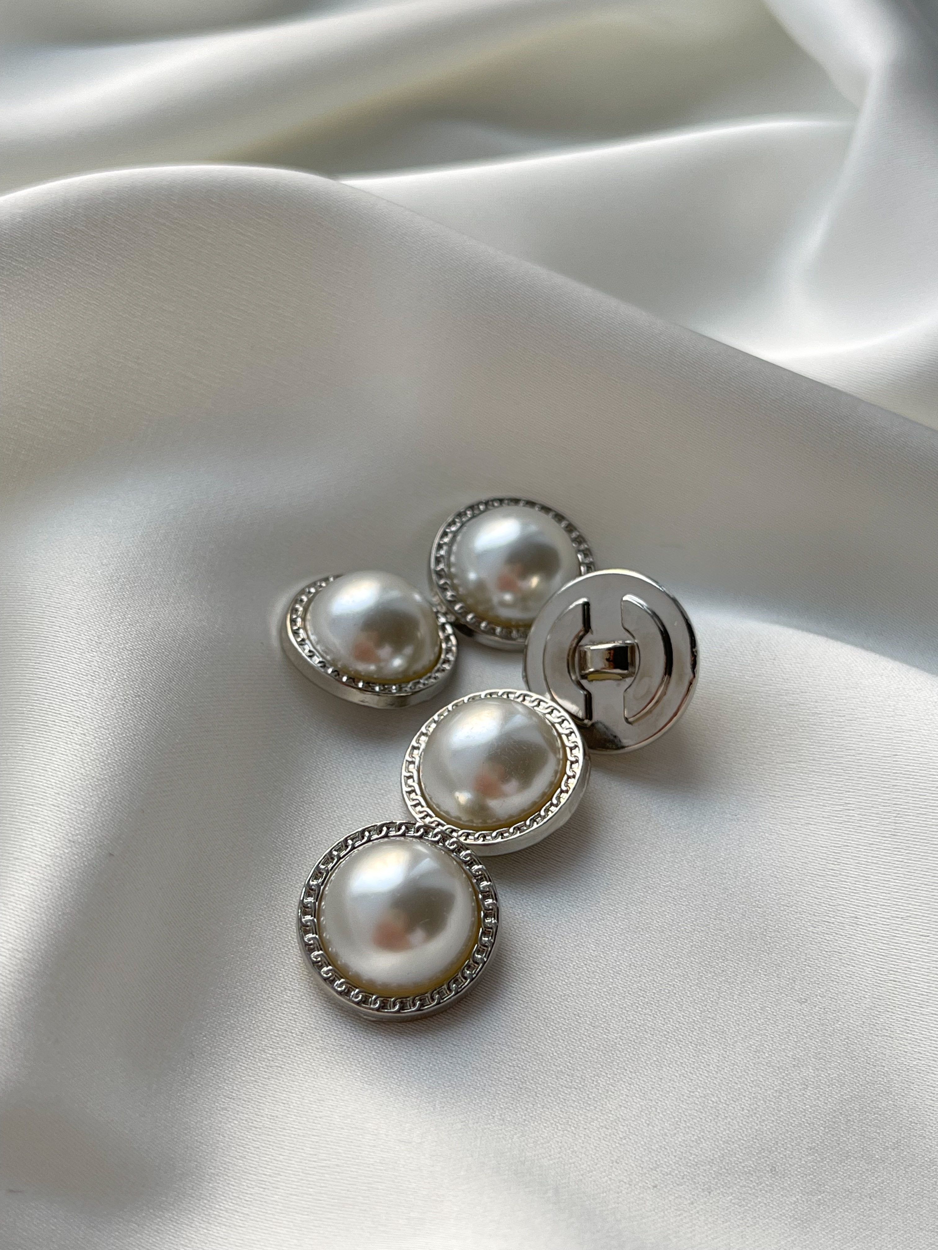 Пуговицы, Bouton, Серебро Жемчуг 15 мм., 5 штук