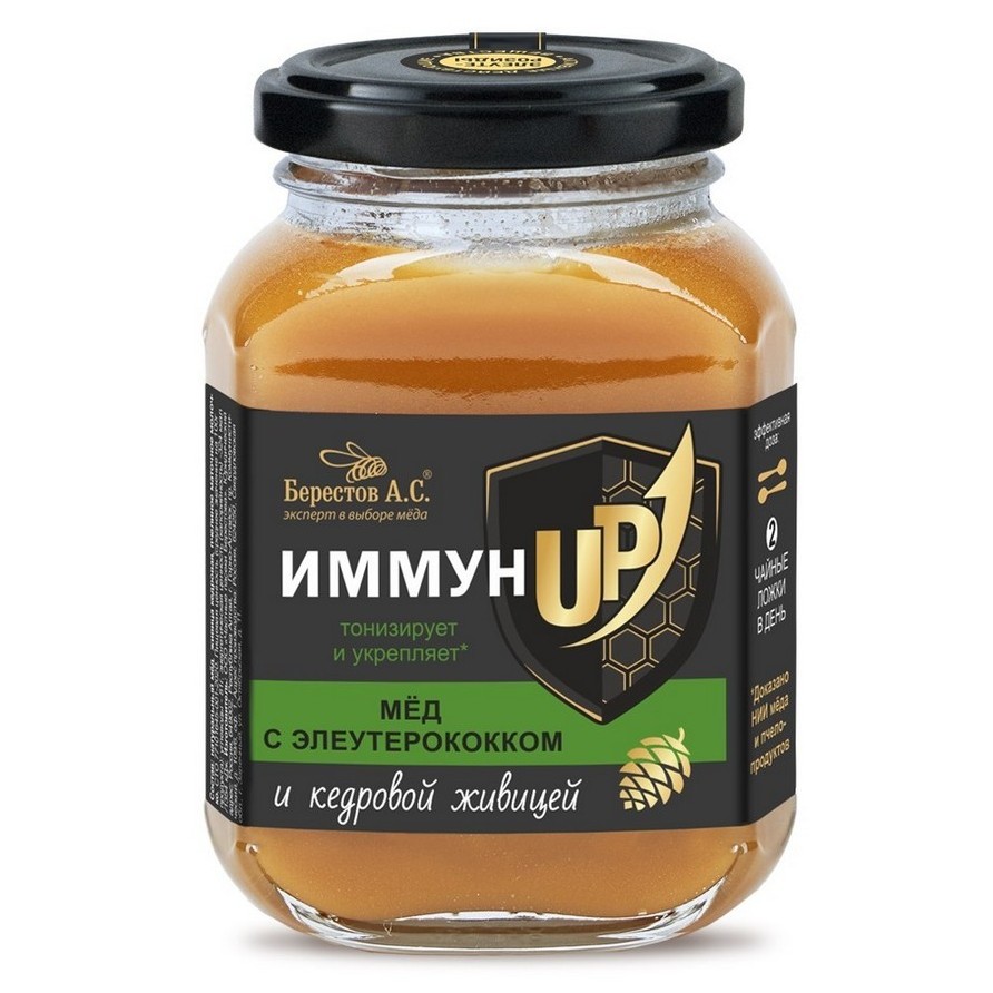 фото Мёд "иммунup | с элеутерококком и кедровой живицей", 200 г, тм "берестов а.с."