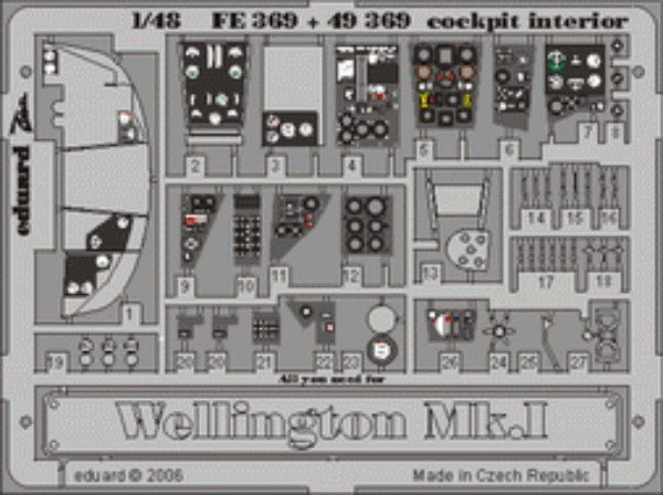 

Фототравление Eduard 49369 Wellington Mk I интерьер кабины 1/48