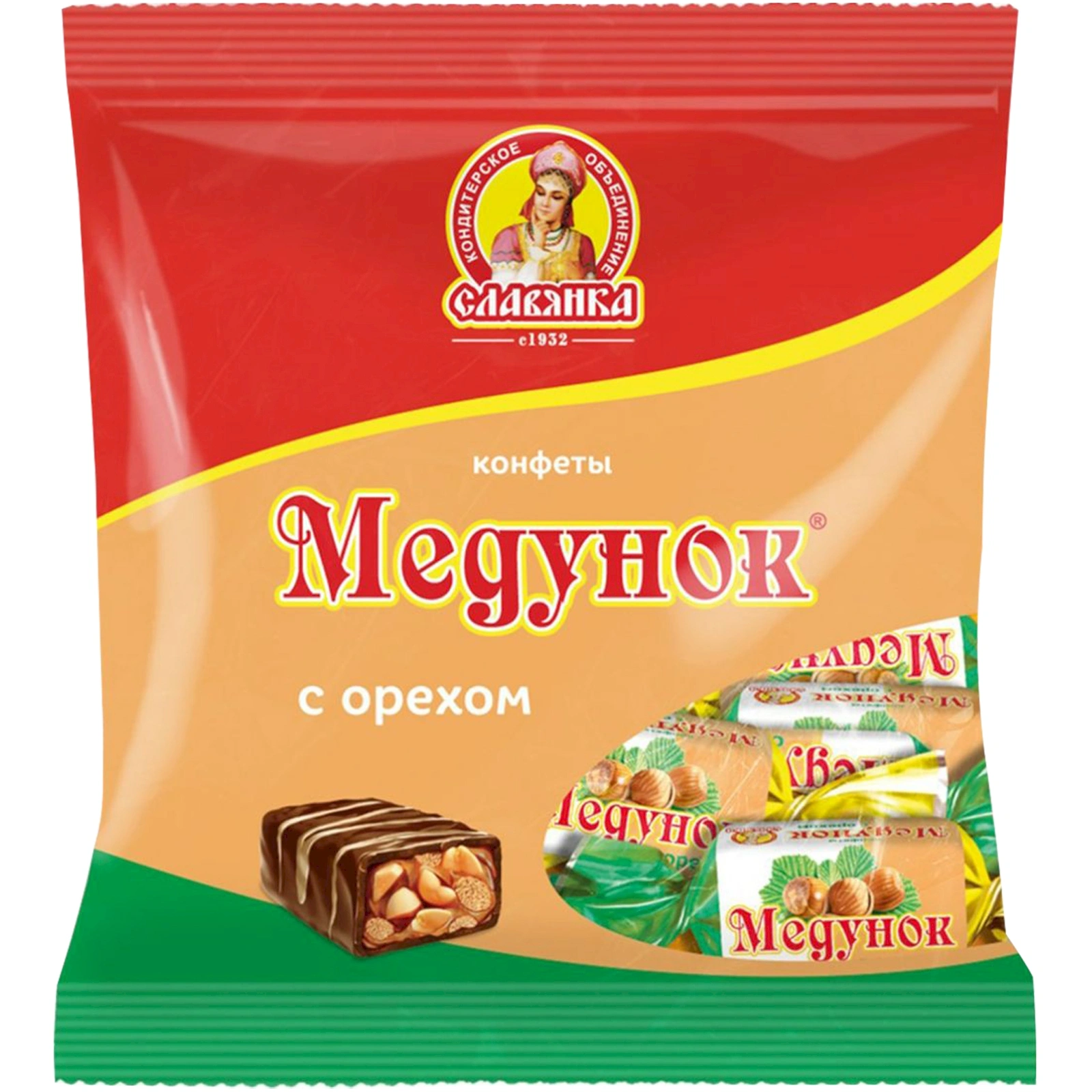 

Конфеты Славянка Медунок с орехом, глазированные, 10x202 г