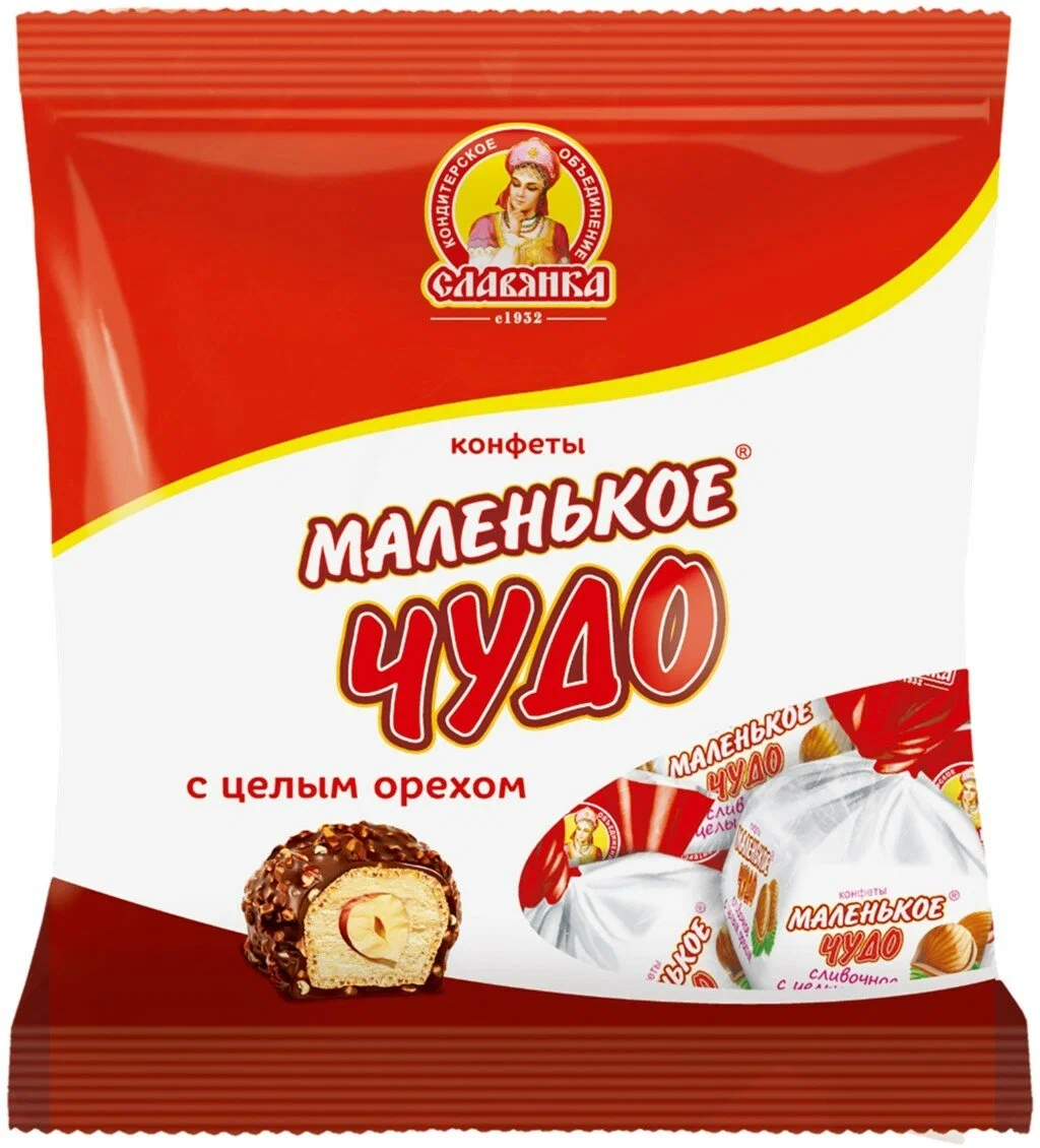

Конфеты Славянка Маленькое чудо, сливочное, с целым орехом, 9x206 г