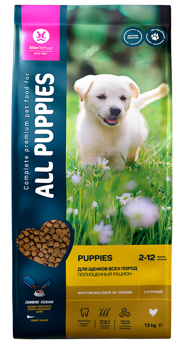 

Сухой корм для щенков ALL PUPPIES, курица, 13 кг