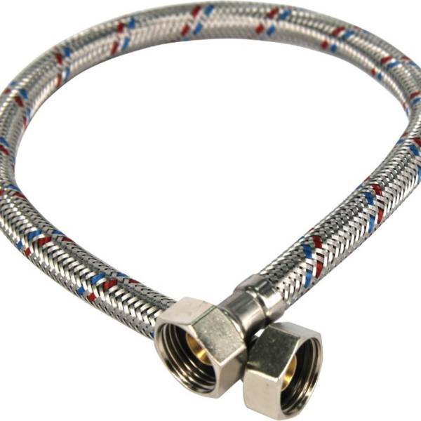 

Подводка гибкая для воды с оплеткой из нержавеющей стали AQUALINE 1/2" х 120 см в/в, гайки