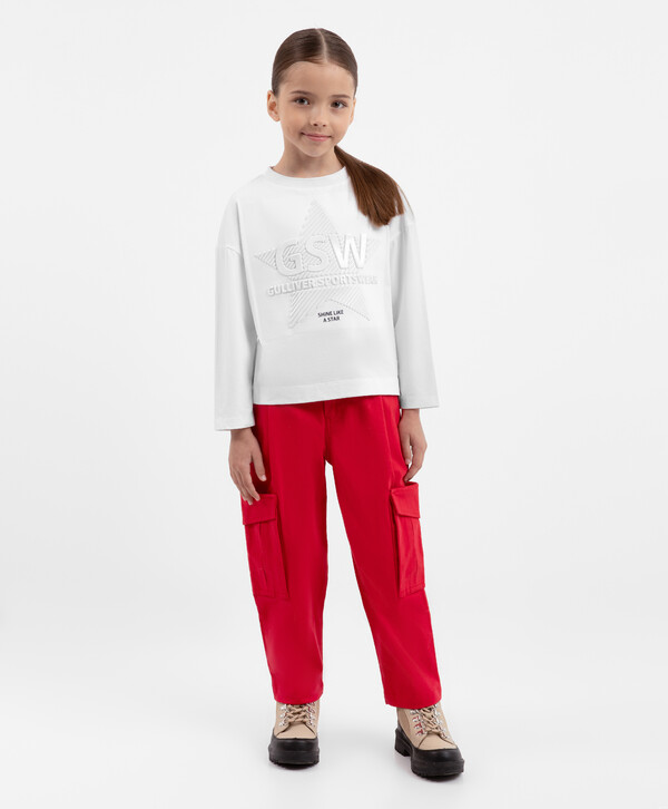 

Брюки прямые с карманами-карго красные для девочки Gulliver, 110, 22403GMC6305, Красный, 22403GMC6305