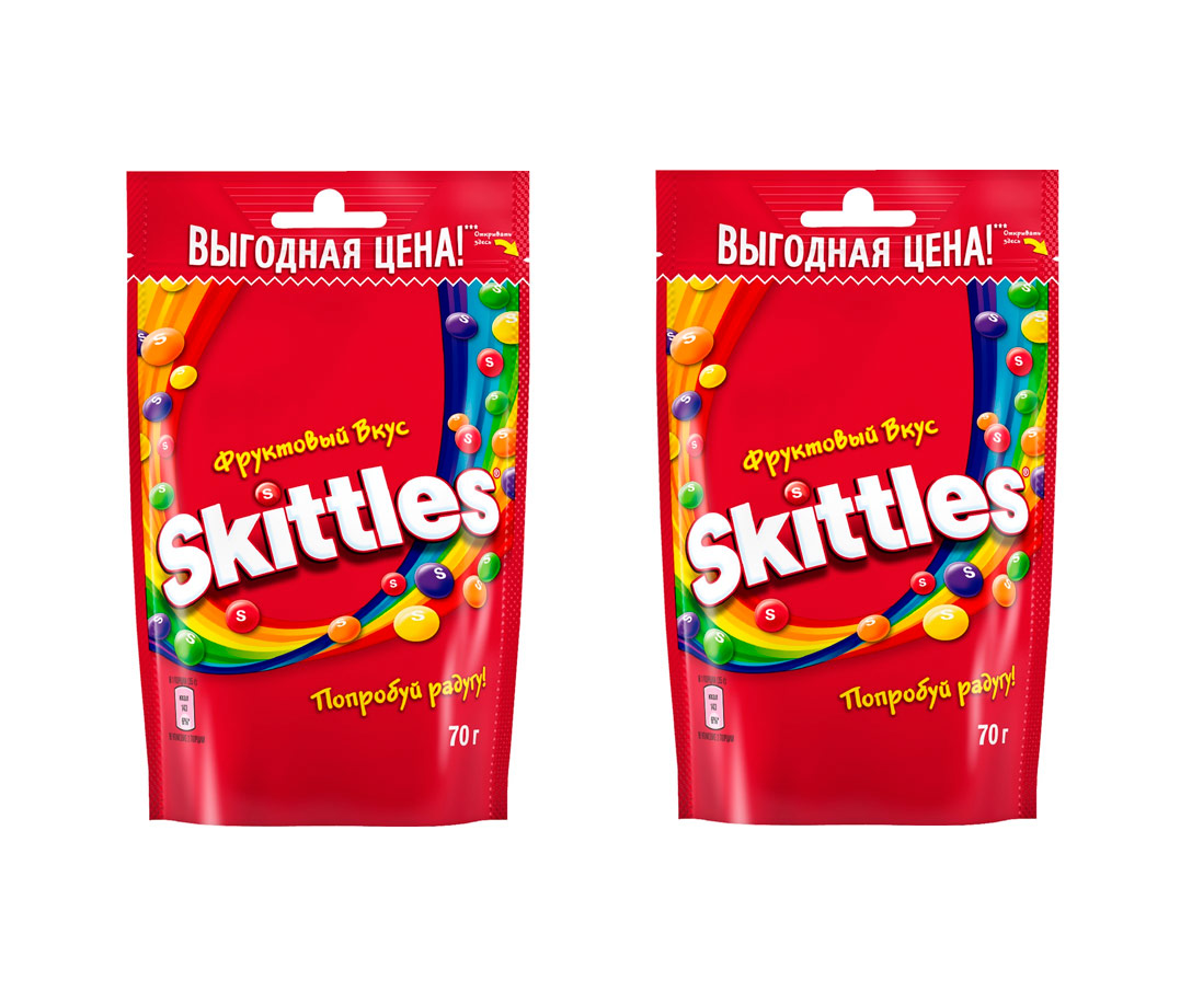 Драже Skittles в разноцветной глазури, фрукты, 70 г х 2 шт