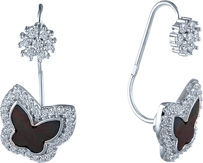 

Серьги женские из серебра Джей Ви ME0654, перламутр/фианит, ME0654