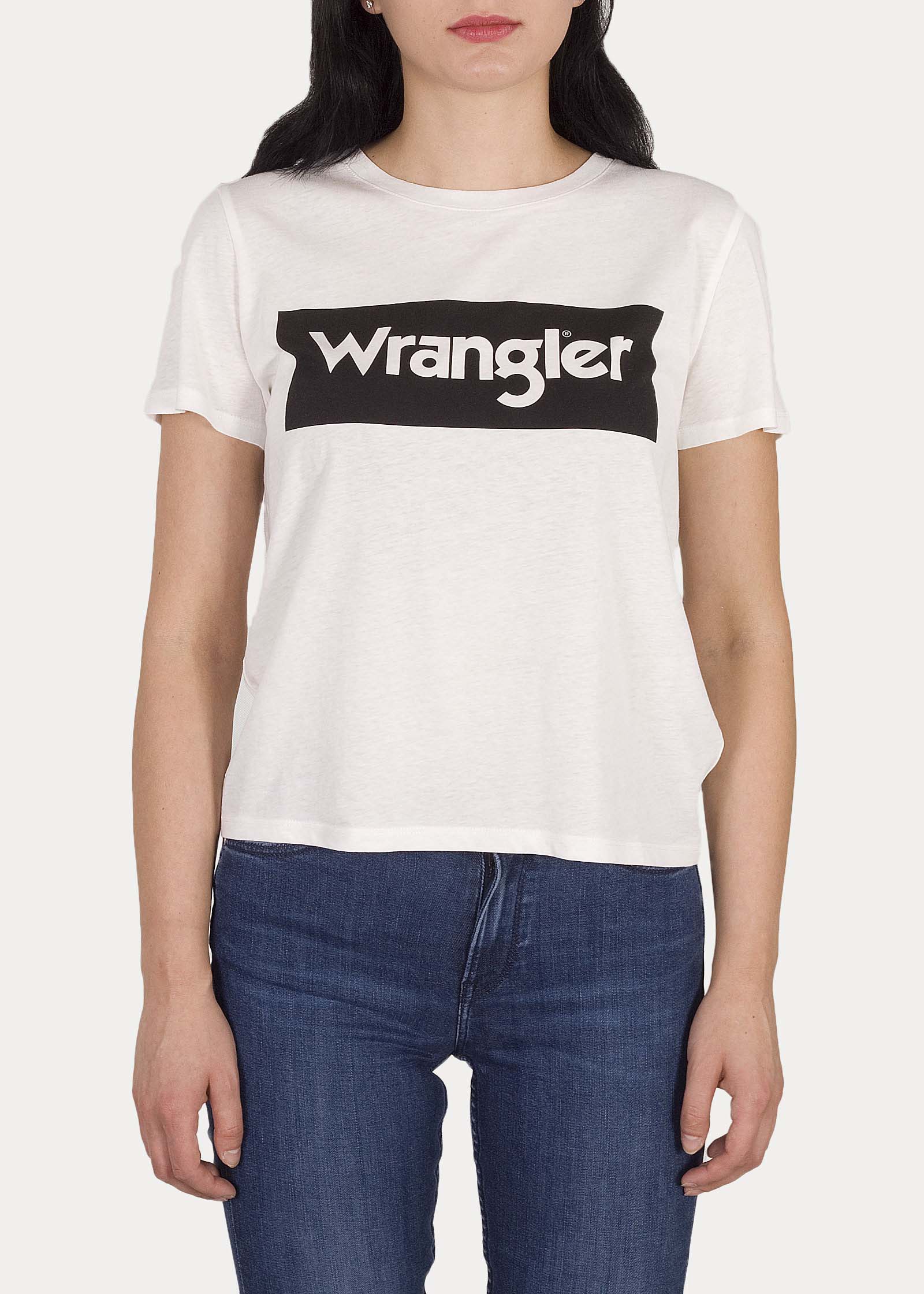 фото Футболка женская wrangler box logo tee off white белая xl