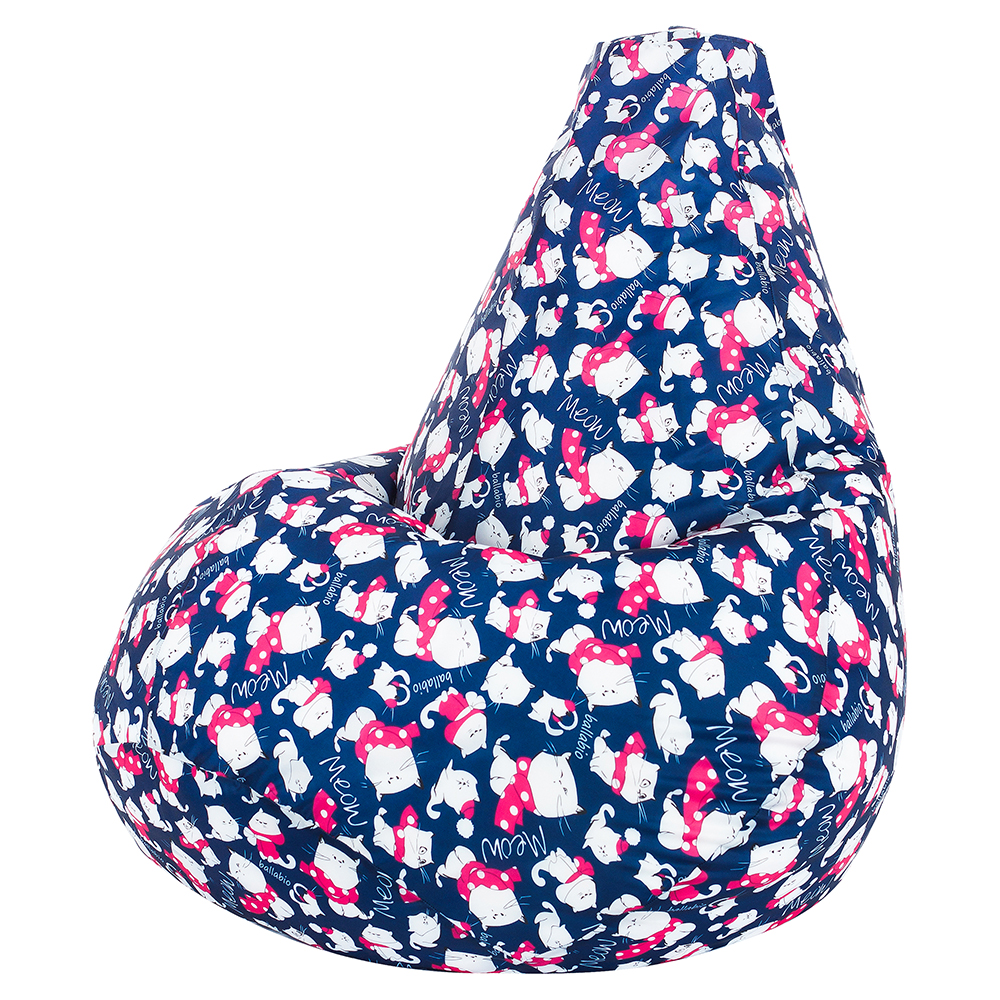 

Кресло мешок груша XXL Миди, оксфорд, милые коты, Синий;белый;розовый, Кресло груша оксфорд принт