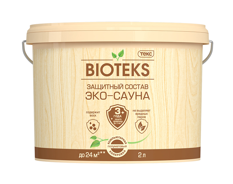 Защитный состав Bioteks Эко-сауна, полуматовый, бесцветный, 2 л блеск для губ 3d volume прозрачный 2 8мл