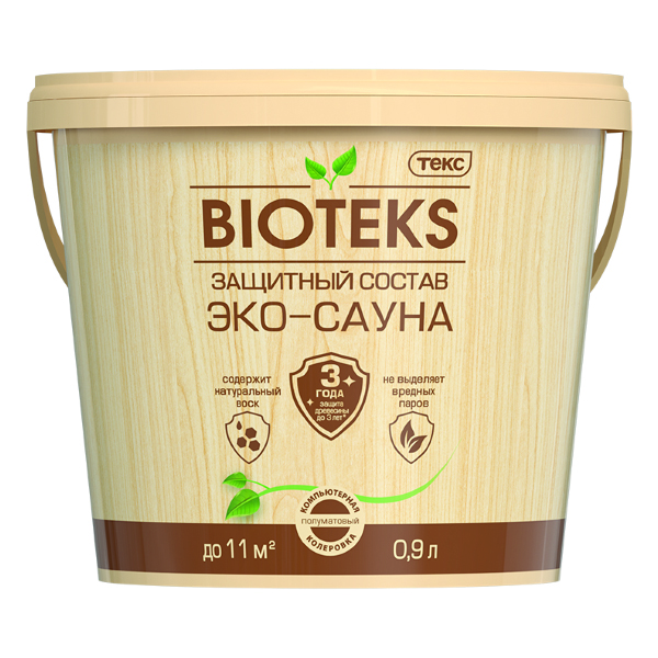 Защитный состав Bioteks Эко-сауна, полуматовый, бесцветный, 0,9 л защитный восковой состав по венец шт vgt 2 4 кг