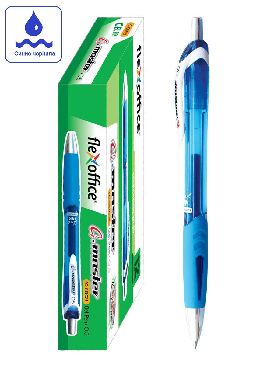 фото Набор ручек гелевых flexoffice g-master fo-gel021 blue, синие, 0,5 мм, 12 шт.