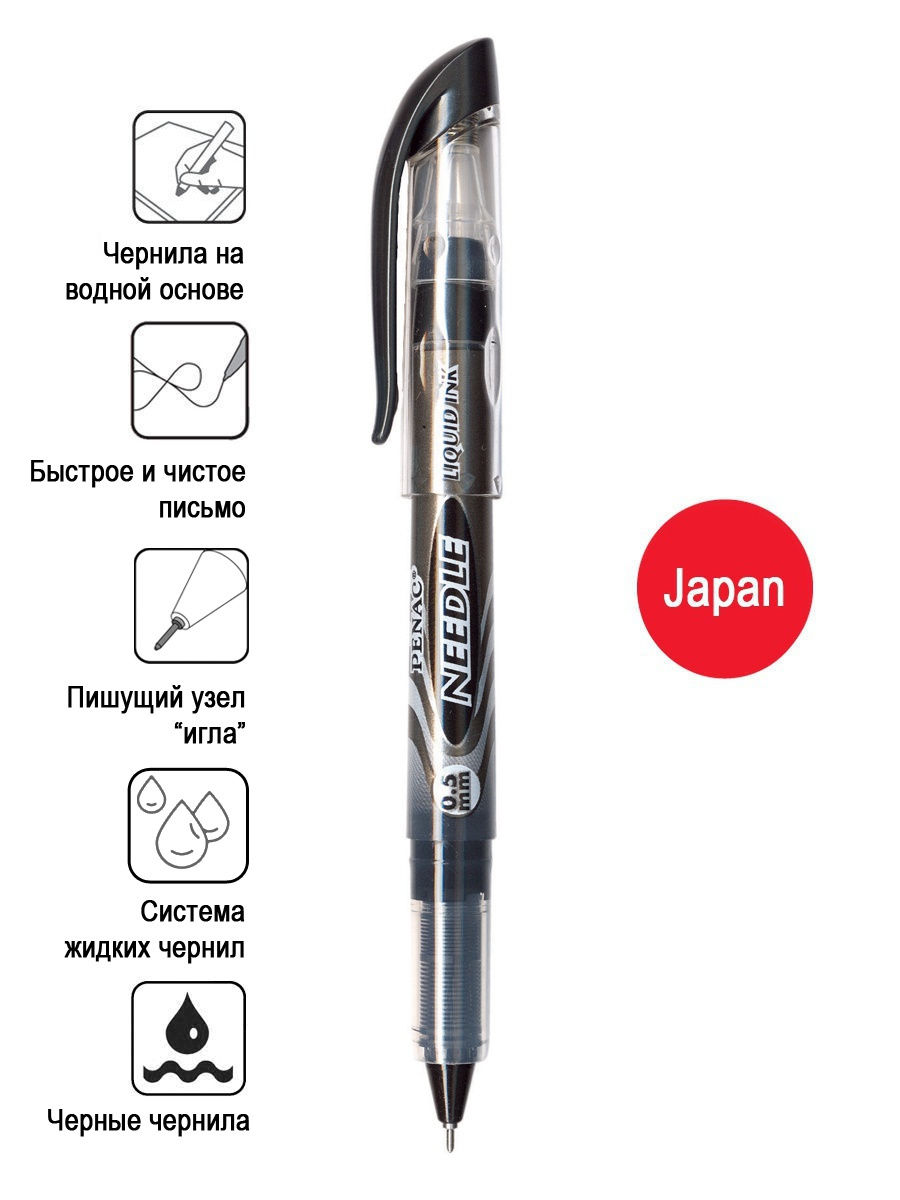 

Ручка-роллер на водной основе 0,5мм Penac Needle, черная, Needle